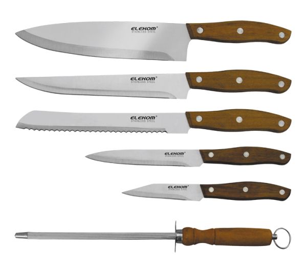 Комплект ножове и масат EK-06WS, 6 части от неръждаема стомана с дървени дръжки