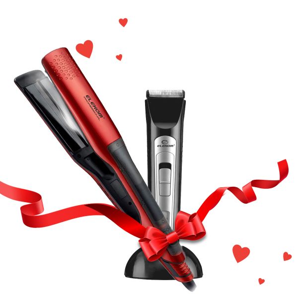 Комплект за Нея и Него - Преса за коса с Пара EK-1919 и Машинка за подстригване EK-644
