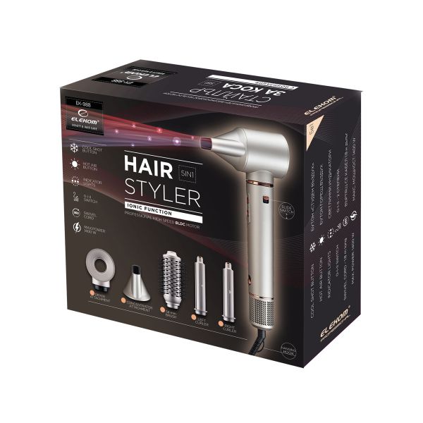 Високоскоростен Сешоар Стайлър ЕК-988 5 в 1, 1400W, Йонизация, BLDC мотор