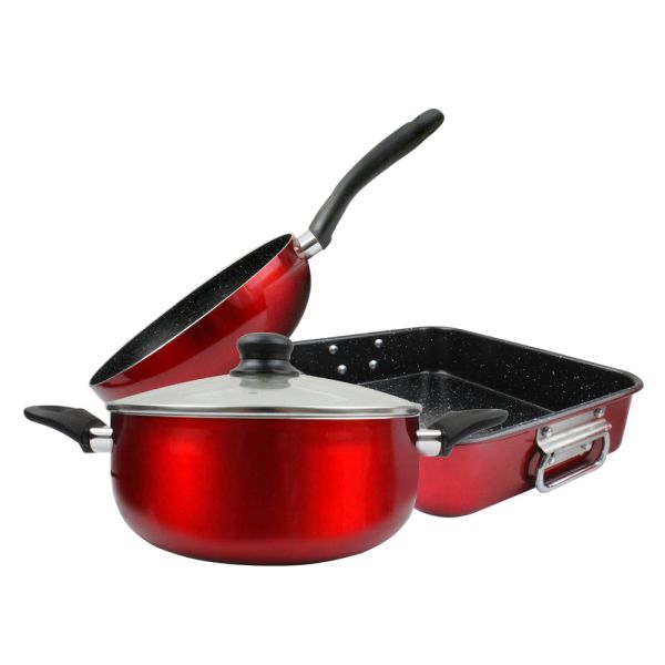 Лукс Комплект Съдове в червена гама - Тава с дръжки, Уок Тиган, Тенджера