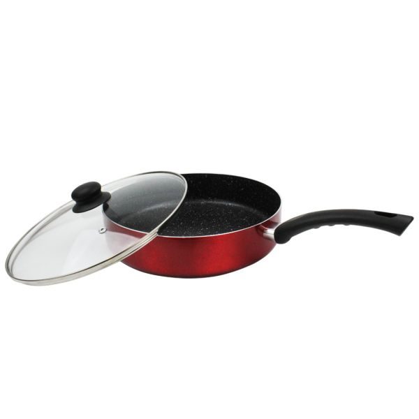 Дълбок тиган със стъклен капак ЕK-288R, Мраморно незалепващо покритие, 28 см