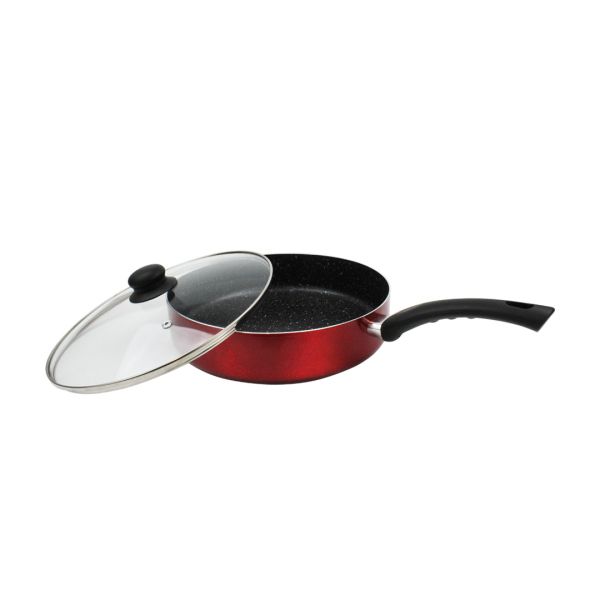 Дълбок тиган със стъклен капак ЕK-266R, Мраморно незалепващо покритие, 26 см