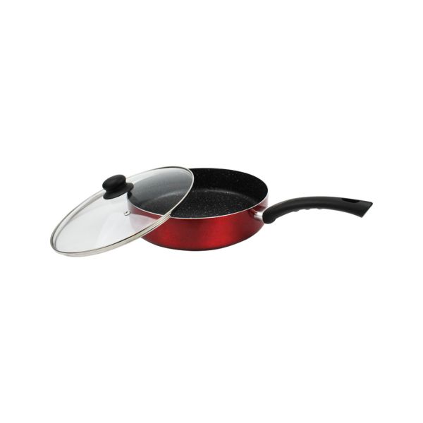 Дълбок тиган със стъклен капак ЕK-244 R, Мраморно незалепващо покритие, 24 см