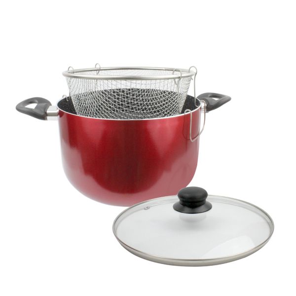 Дълбока тенджера за готвене и пържене ЕК-145 R, Кошница за пържене, Незалепващо мраморно покритие