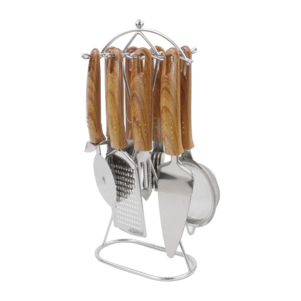 Практичен комплект кухненски прибори ЕК-6672 от 8 части, Висококачествена неръждаема стомана, за ползване поотделно или с органайзер