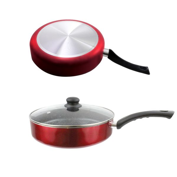 Дълбок тиган със стъклен капак ЕK-266R, Мраморно незалепващо покритие, 26 см