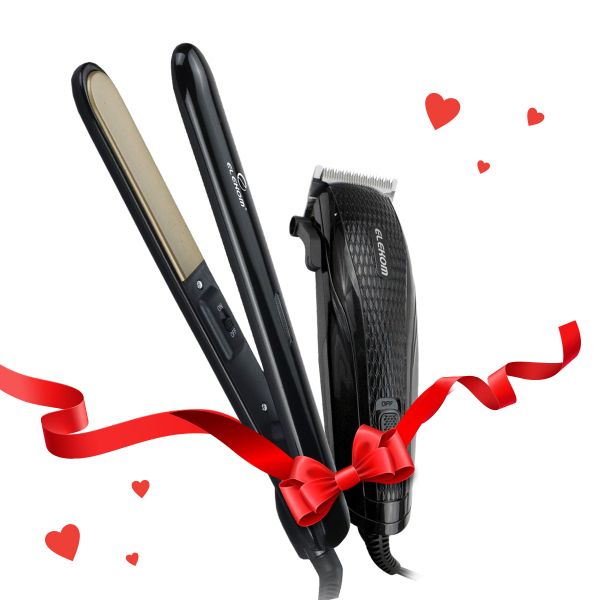 Комплект за Нея и  Него - Преса за коса EK-1105 и Машинка за подстригване EK-851