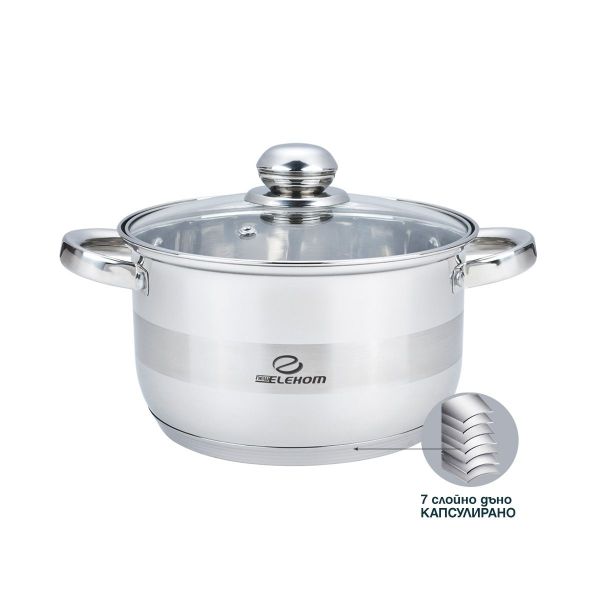 Комплект 4 бр. тенджери ЕК-1824 СТ, 7-слойно капсуловано, индукционно дъно, Стъклен капак