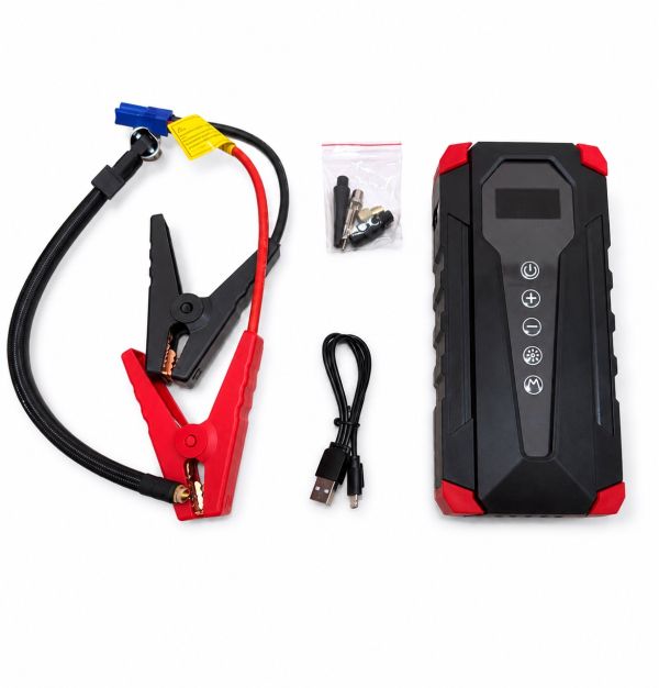 Външна Батерия за автомобил DDQ-1013, за 12V, Презаредима батерия 6000 mAh, функция "Power bank", вградена помпа, Led прожектор с 3 режима на работа, 