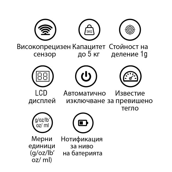 Дигитална Кухненска Везна Elekom EK-05SC, 5kg, Високочувствителен сензор, Индикация за изтощена батерия