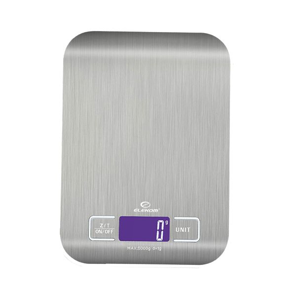 Дигитална Кухненска Везна Elekom ЕК-2012S, 5kg, Плот от неръждаема стомана, Индикация за изтощена батерия, 2бр. AAA